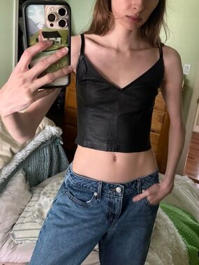 Zara Black Faux Leather V-Neck Cami